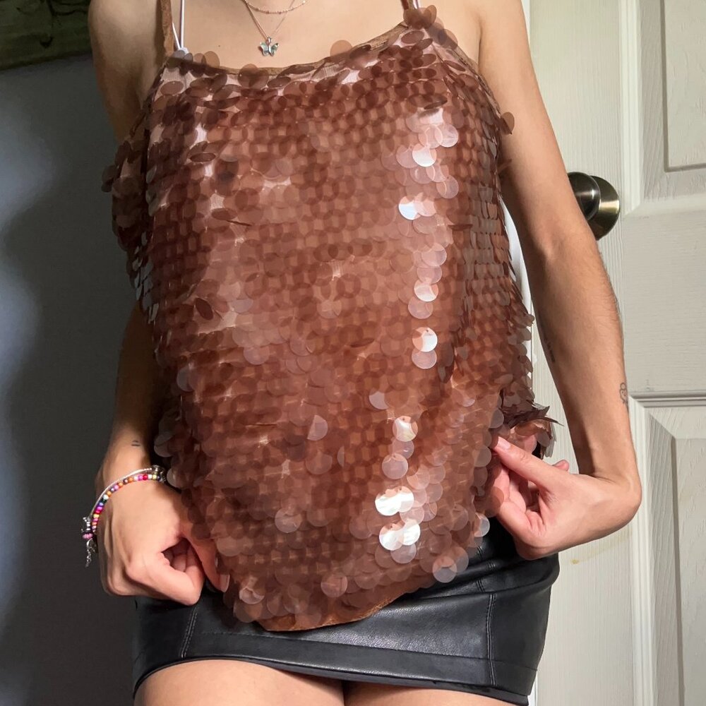 Vintage Thamara Capelao Brown Sequin Top ✰